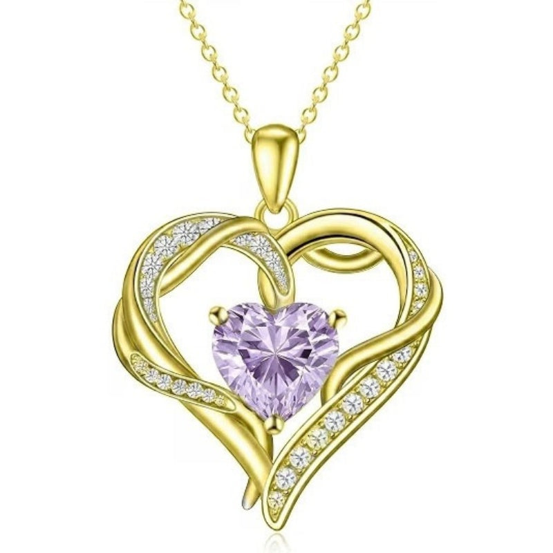 14K Gold  Plated 12 Months Birthstone Forever Love Heart Necklace Birthday Anniversary Wedding Gift