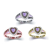 Sterling Silver Personalized Birthstone Engraved Class Rings for Women, College Senior High School Ring