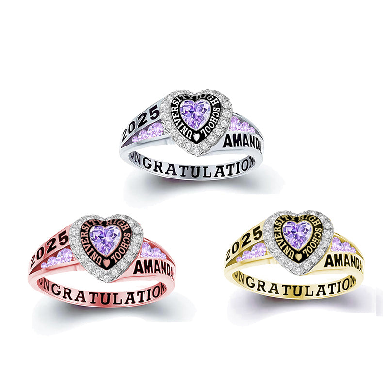 Sterling Silver Personalized Birthstone Engraved Class Rings for Women, College Senior High School Ring