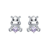 Sterling Silver Birthstone Otter Hippo Stud Earrings
