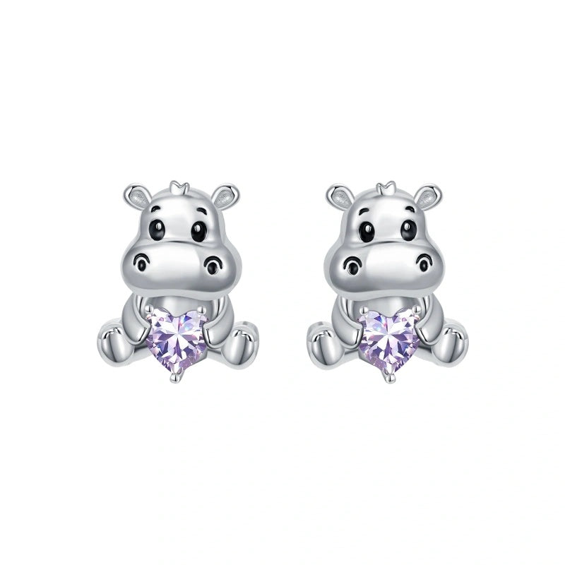 Sterling Silver Birthstone Otter Hippo Stud Earrings