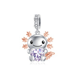 Sterling Silver Birthstone Axolotl  Bead Charm for Axolotl Lovers