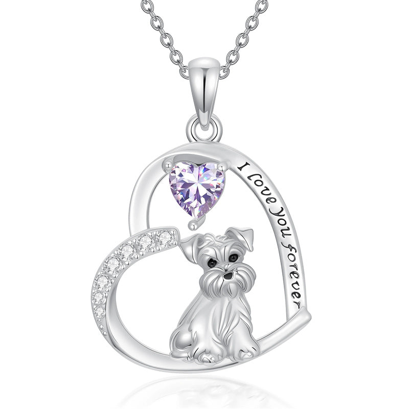 Sterling Silver 12 Month Birthstone Schnauzer Chihuahua Pitbull Pug Pendant Necklace for Women