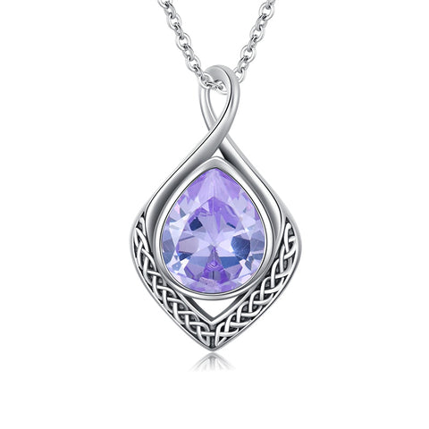 Sterling Silver Birthstone Teardrop Infinity Celtic Knot Pendant Necklace