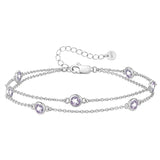 Sterling Silver Round Birthstone Double Layer Anklet