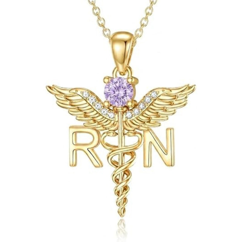 14K Gold  Plated Nurse Caduceus Necklace for Women  RN Registered Graduation Gift