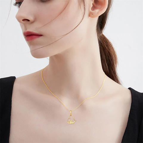 14K Gold 5A Cubic Zirconia Dog Pendant Necklace