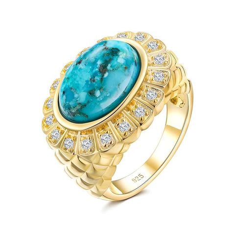 Sterling Silver Oval Turquoise Lapis Lazuli Malachite Engagement Ring for Women