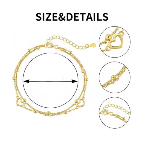 14K Gold Plated Infinity Double-Layer Chain Heart Bracelet for Women