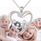 925 Sterling Silver Parent And 2 Children Family Pendant Necklace Gift for Mother