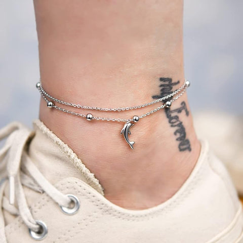 Womens Anklet 925 Sterling Silver  Layered Anklet Bracelet Dainty Beaded Chain Anklet Adjustable 11" Anklet for Women
