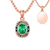 Sterling Silver Oval Personalized Text and Birthstone Class Pendant Necklace