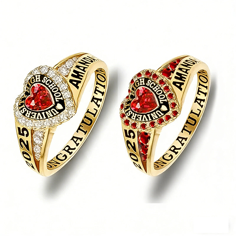 Copper Personalized Birthstone Engraved Class Rings for Women, College Senior High School Ring