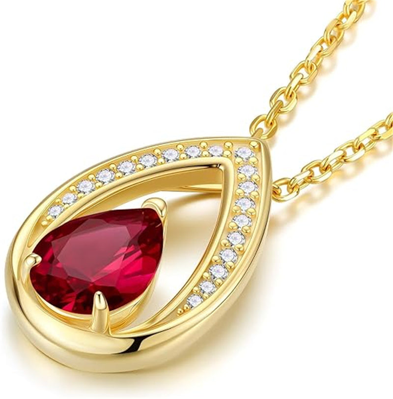 Sterling Silver Teardrop Birthstone Pendant Necklace Valentine's Day Gifts for Her