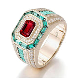 Sterling Silver 10K 14K 18K Gold Emerald Cut Gemstone Engagement Ring Wedding Anniversary Ring for Men