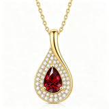 14K Gold  Plated 1CT Pear Teardrop Birthstone Pendant Necklace for Women