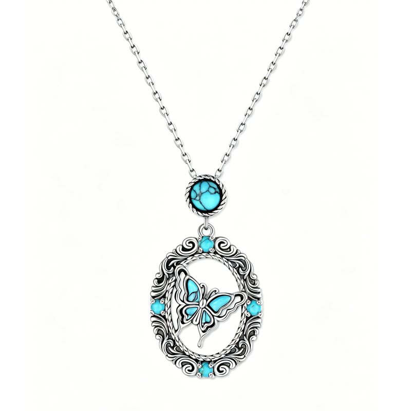 Sterling Silver Turquoise Butterfly Angel Wing Bee Hummingbird Pendant Necklace