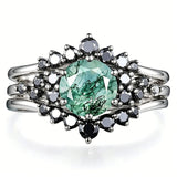 Sterling Silver 10K 14K 18K Gold 2CT Moss Agate Vine Leaf Women's Bridal Ring Sets for Wedding Engagement