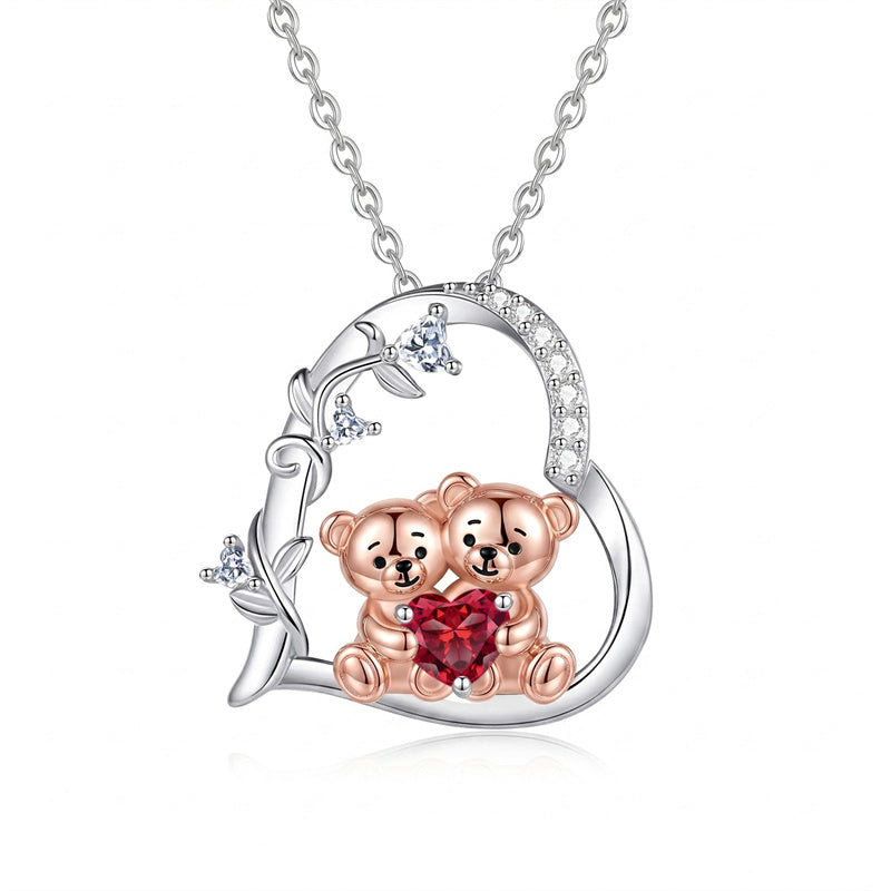 Sterling Silver Birthstone Teddy Bear Pendant Necklace