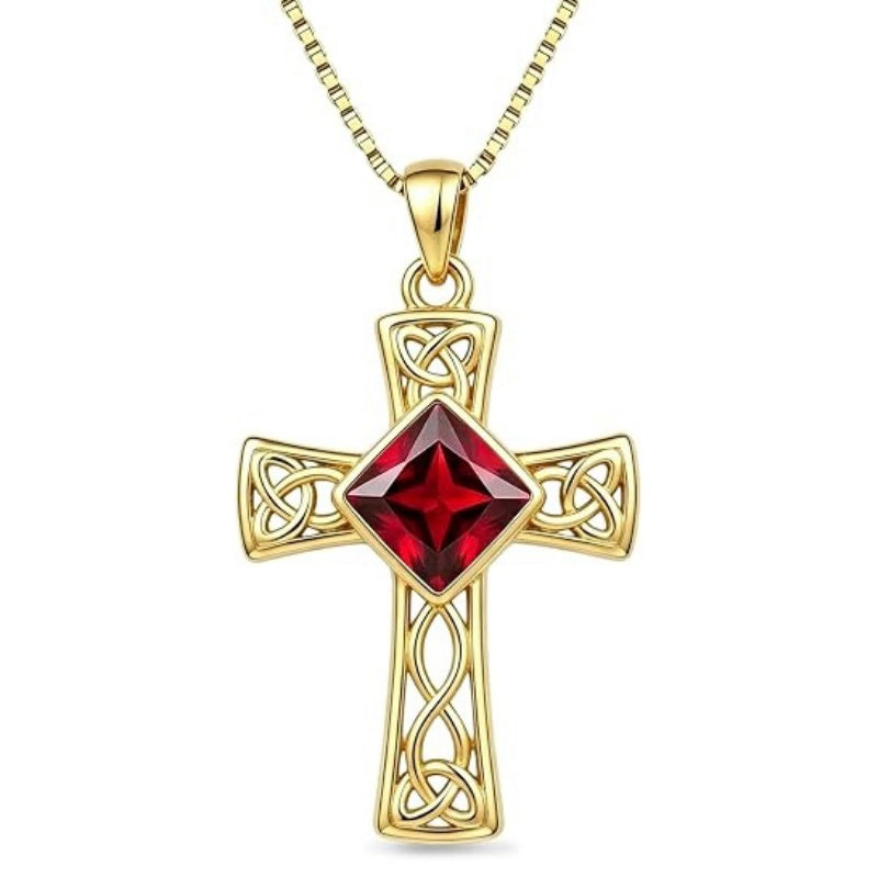 14K Gold Plated  Birthstone Cross Necklace  Pendant Necklace Mother's Day Birthday Gifts for Women