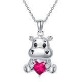 Sterling Silver Birthstone Hippo Pendant Necklace Birthday Christmas Gift