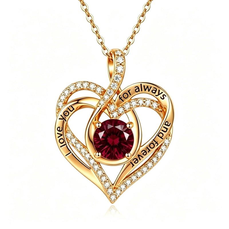 14K Gold Plated Heart Birthstone Infinity Necklace Christmas Valentine Birthday Gift