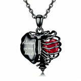 Sterling Silver Black Heart Skeleton Necklace With Engraved