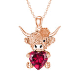 14K Gold Heart Birthstone Highland Cow Pendant Necklace