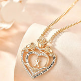 14K Gold Plated Rose Heart Initial Necklace Engraved with I Love You for Always and Forever  for Women