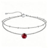 Sterling Silver  Round Birthstone Double Layer Charm Anklet