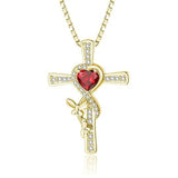 14K Gold Plated Birthstone Butterfly  Cross Pendant Necklace Anniversary Birthday for Her