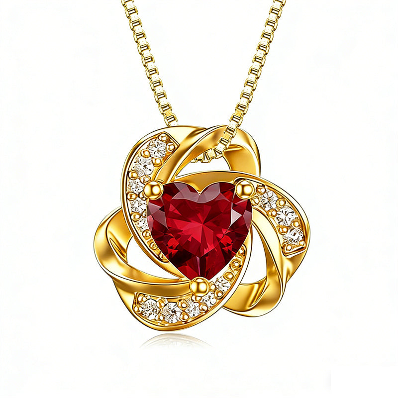 10K 14K 18K Gold 12 Months Birthstones  Love Knot Pendant Necklace