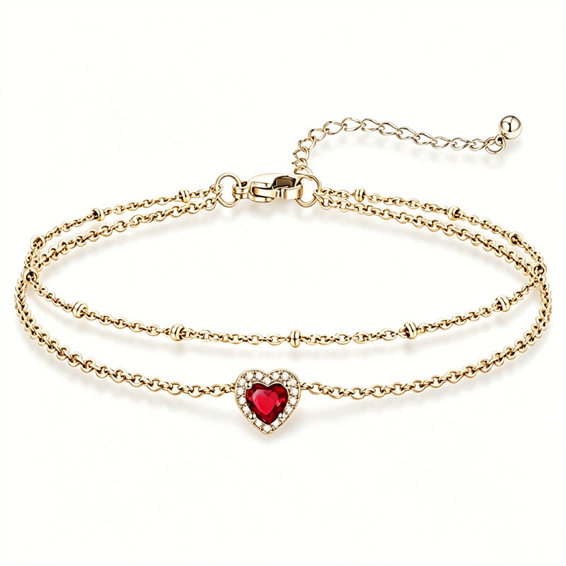 Sterling Silver Birthstone Double Layer Anklet for Beach Weddings, Summer Vacations & Pool Parties