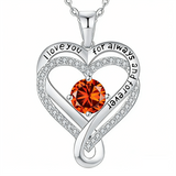 Sterling Silver 12 Month Birthstone Double Heart Pendant Necklace  Engraved with I Love You for Always and Forever