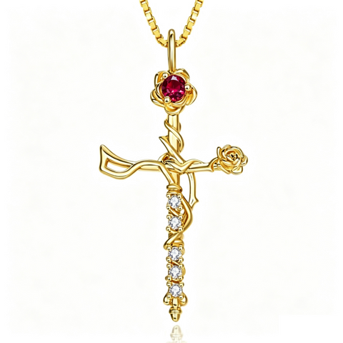 14K Gold Plated Birthstone Cross Necklace for Women Faith Necklace Christian Jewelry