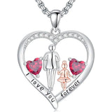 Sterling Silver Birthstone Father-Daughter Pendant Necklace Engraved with I Love You Forever