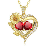 Sterling Sliver Birthstone Love Heart & Sunflower Pendant Necklace Engraved With You Are My Sunshine