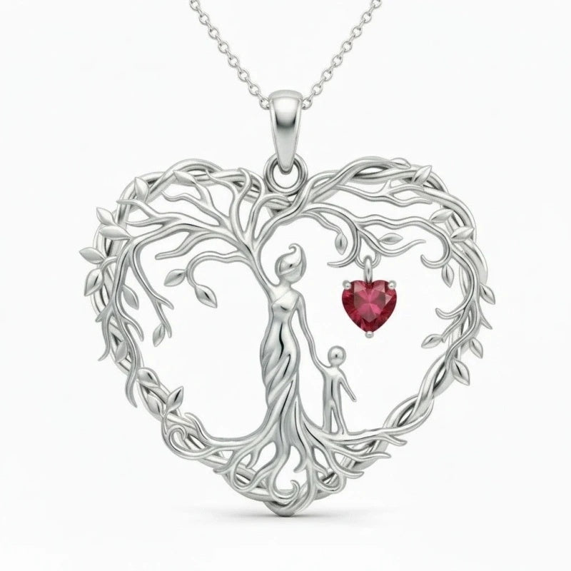 Sterling Silver Heart Pendant Birthstone Tree of Life Mother Child Family Necklace