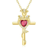 14K Gold Plated Birthstone Rose Cross Necklace for Women Faith Jewelry Gift