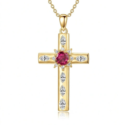 14K Gold Plated Birthstone Infinity  Cross Pendant NecklaceJewelry for Women