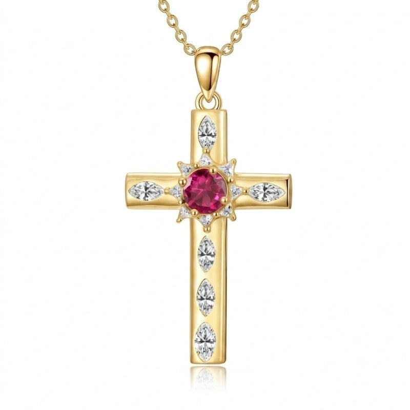14K Gold Plated Birthstone Infinity  Cross Pendant NecklaceJewelry for Women