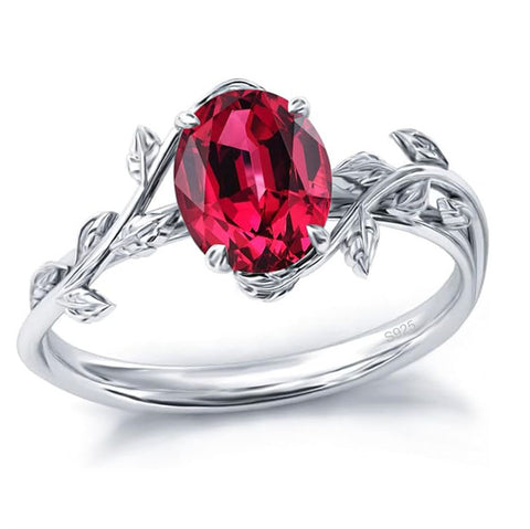 Sterling Silver  Oval Birthstone  Leaf Promise Ring for Her