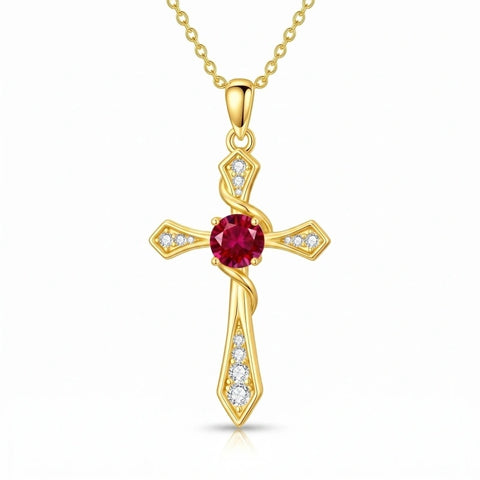 14K Gold Plated Birthstone Infinity  Cross Pendant NecklaceJewelry for Women