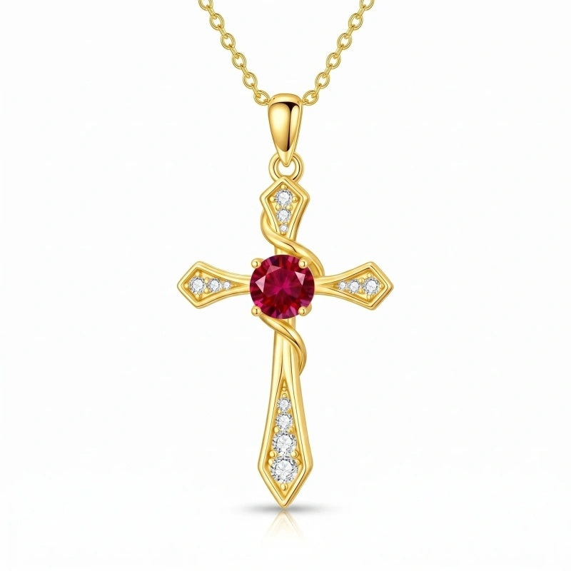 14K Gold Plated Birthstone Infinity  Cross Pendant NecklaceJewelry for Women