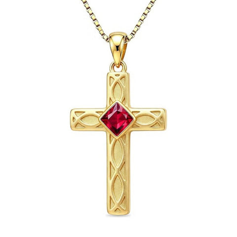 14K Gold Plated Birthstone Cross Pendant Necklace for Women  Anniversary Christmas Birthday Gift