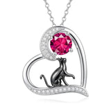 Sterling Silver Birthstone Cat Pendant Necklace Jewelry Christmas Birthday Gifts for Women