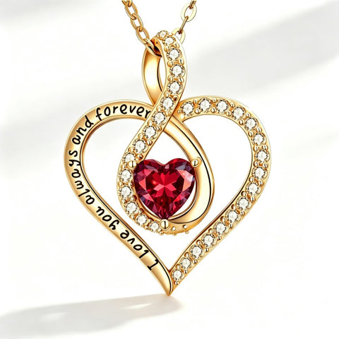 14K Gold Plated Love Heart Birthstone Necklace for Women