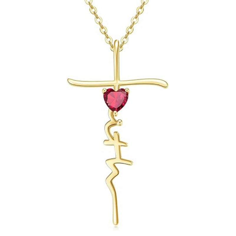 Cross Faith Heart 14K Gold Plated  Birthstone Necklaces for Women