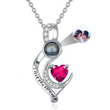 Sterling Silver 12 Months Birthstone Personalized Photo Projection  Pendant Necklace
