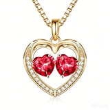 14K Gold Plated Double Heart Birthstone Necklace Anniversary Birthday Gifts for Women